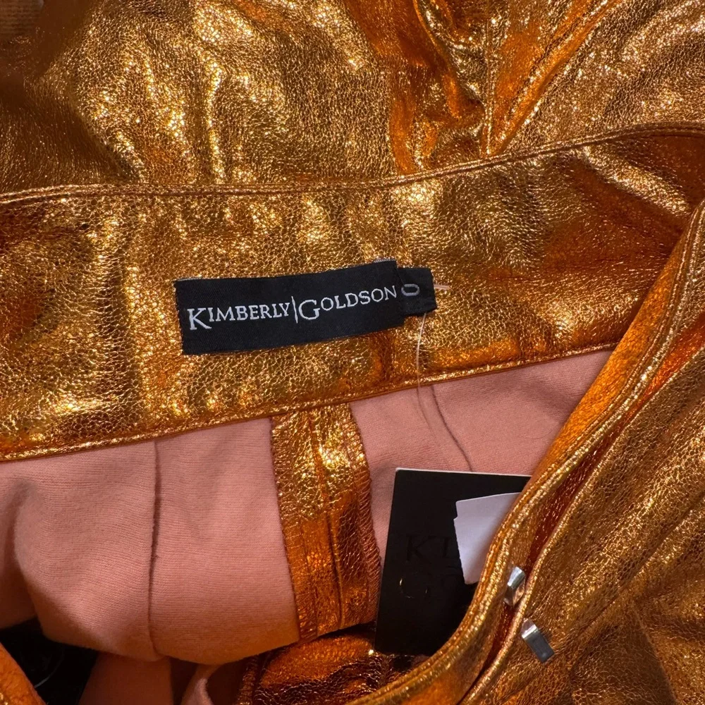 Kimberly Goldson Lizzie Metallic‎ Faux Leather Shorts Copper 0 Orange